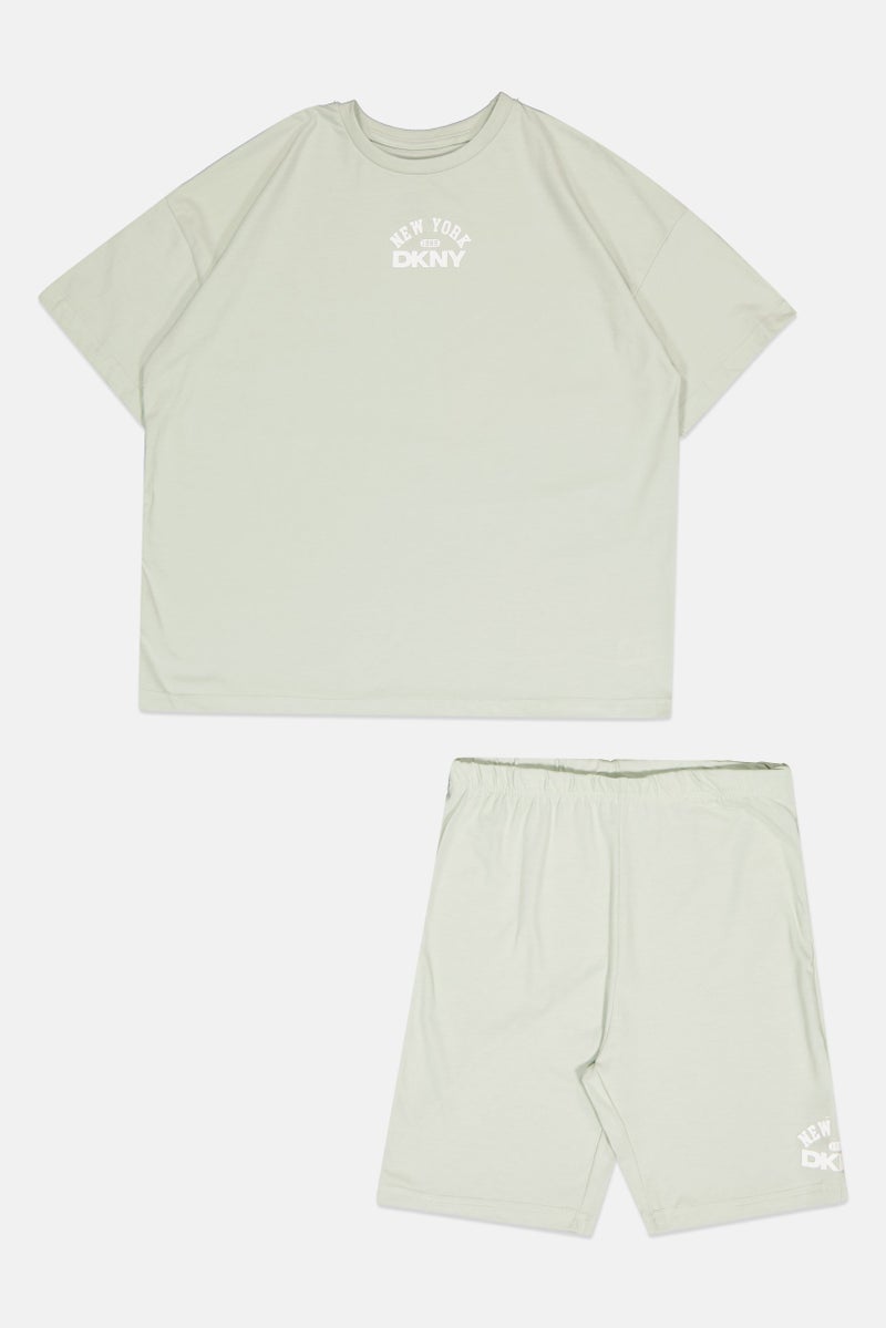 DKNY Kids Boy 2 Pieces Brand Logo T-Shirt And Shorts Set, Light Green - Image 2